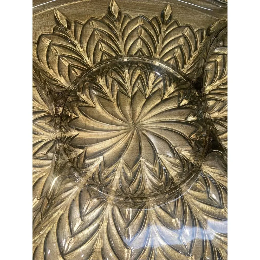 Jeanette Feather Gold Trim 5 Section Handled Relish Tray Clear Glass Platter